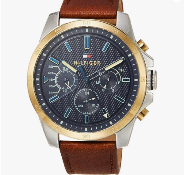 Tommy Hilfiger 1791561 Men's Wristwatch, Decker Multifunction, Blue Dial, Brown Leather, Quartz, Dial Color - Blue, Watch Multifunction,Quartz,Casual