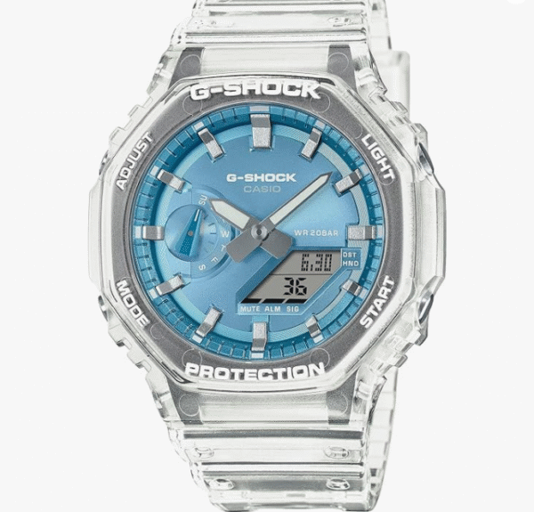 Casio GA-2100 Series Wristwatch, clear / sky blue, Bracelet Type