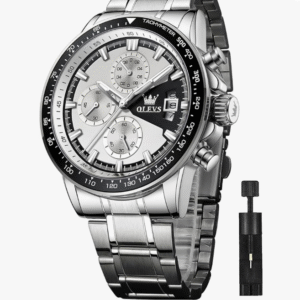 OLEVS Wristwatch, Men's, Quartz, Stylish, Multi-functional Watch, Stainless Steel, Waterproof, Luminous Date, Men's Watch, Analog, Fashion, Student, Company, For Men, white, Bracelet Type
