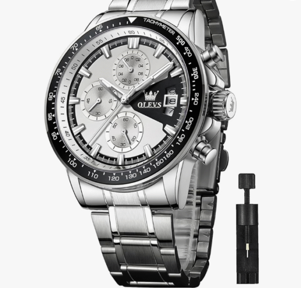 OLEVS Wristwatch, Men's, Quartz, Stylish, Multi-functional Watch, Stainless Steel, Waterproof, Luminous Date, Men's Watch, Analog, Fashion, Student, Company, For Men, white, Bracelet Type
