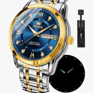 OLEVS Men's Wristwatch, All Black, Popular, Quartz, Calendar, Waterproof, Stainless Steel, Fashionable, blue, Bracelet Type