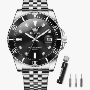 OLEVS Men's Quartz Analog Wristwatch, Fashionable, Popular, Date, Waterproof, Luminous Watch, Stainless Steel, Simple, Easy to Read Dial, Business Wristwatch, G9809GB-BH, Casual, Business