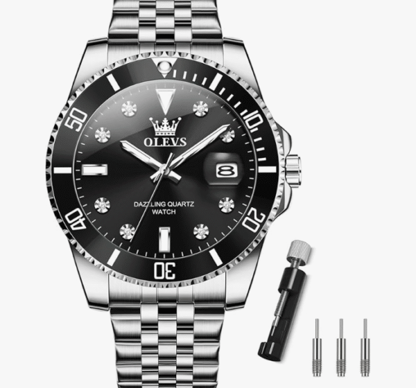 OLEVS Men's Quartz Analog Wristwatch, Fashionable, Popular, Date, Waterproof, Luminous Watch, Stainless Steel, Simple, Easy to Read Dial, Business Wristwatch, G9809GB-BH, Casual, Business