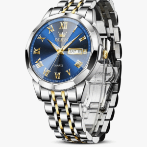 OLEVS Men's Wristwatch, Stylish, Business Watch, Waterproof, Analog Quartz, Silver, Popular, Stainless Steel Band, Date/Day Display, Roman Numeral Dial, Pressure-resistant, Easy To Read, Lightweight