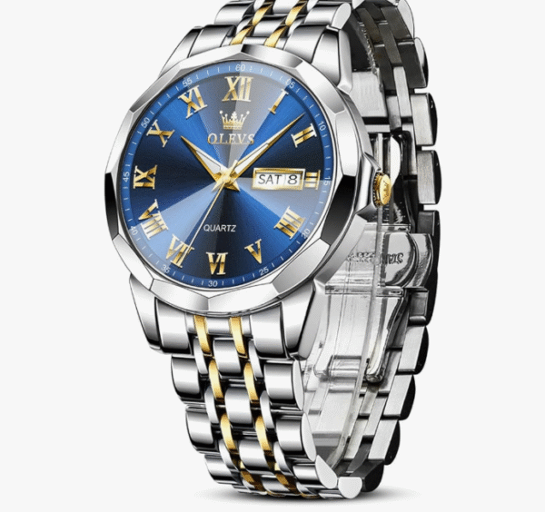 OLEVS Men's Wristwatch, Stylish, Business Watch, Waterproof, Analog Quartz, Silver, Popular, Stainless Steel Band, Date/Day Display, Roman Numeral Dial, Pressure-resistant, Easy To Read, Lightweight