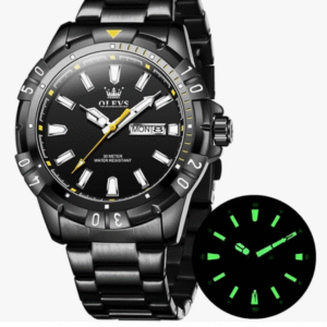 OLEVS Wristwatch, Men's, Quartz, Popular, Stylish, Cool, Multifunction Watch, Stainless Steel, Waterproof, Luminously, Date, Analog Fashion, Students, Company, For Men, Black, Bracelet Type