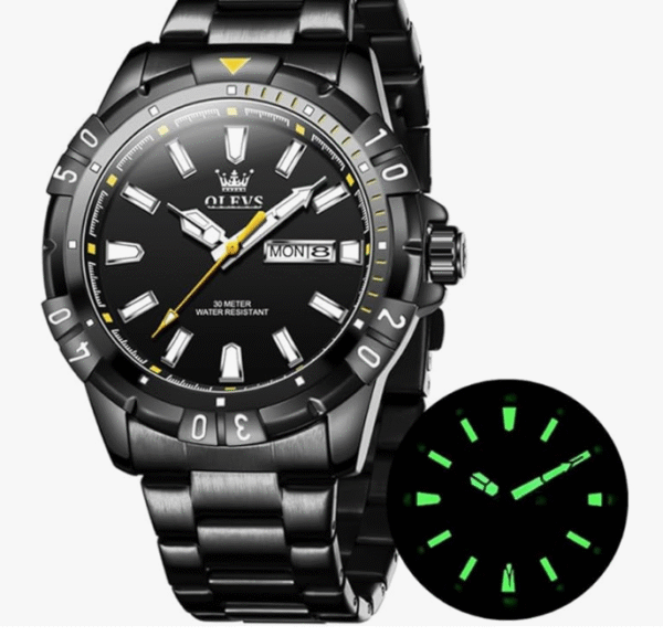 OLEVS Wristwatch, Men's, Quartz, Popular, Stylish, Cool, Multifunction Watch, Stainless Steel, Waterproof, Luminously, Date, Analog Fashion, Students, Company, For Men, Black, Bracelet Type