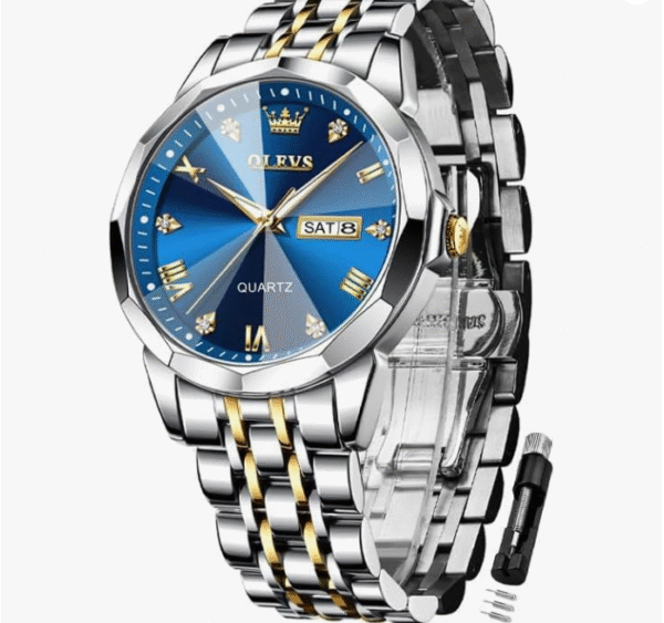 OLEVS Men's Diamond, Wristwatch, Stylish, Popular, Quartz, Business Watch, Date, Waterproof, Luminous Watches, blue 9931, Bracelet Type