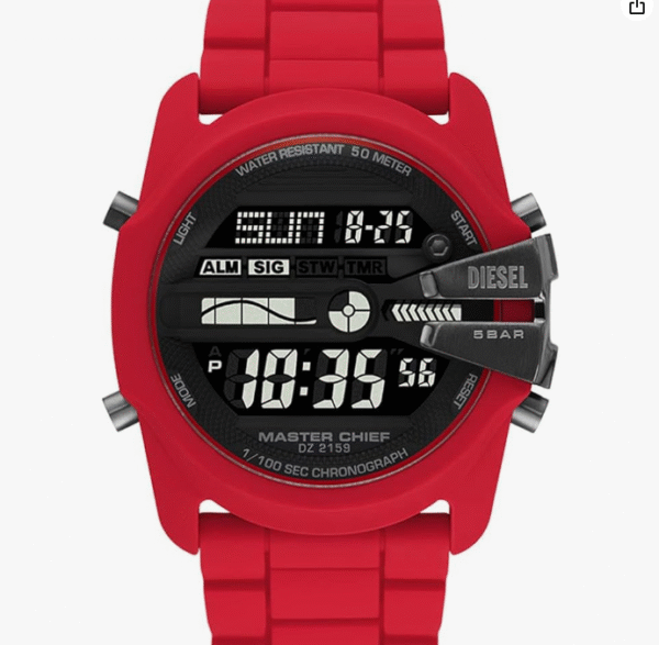 Diesel Men's Master Chief Stainless Steel Quartz Watch, Red Digital, One Size, Master Chief, red digital, Master Chief