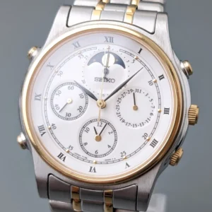 1992 Seiko 7T36-6A80 Moon Phase Chronograph Quartz Men's Watch Vintage